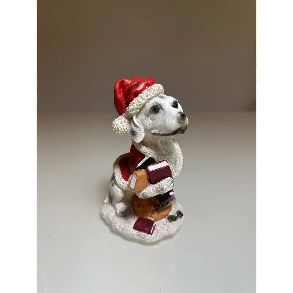 VTG Set Of 3 Christmas Dog Santa Hat Figurines Holiday Decor 5